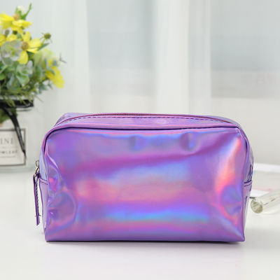 PU cosmetische tas Custom logo holografisch zilver paars waterdicht ritszak rozen goud make-up tas mode