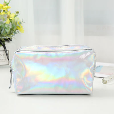PU cosmetische tas Custom logo holografisch zilver paars waterdicht ritszak rozen goud make-up tas mode