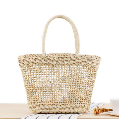 Zomerstrandhandtassen Handgemaakte stro Tote Bag Wicker Geweven Gebreide Mesh Holle Basket
