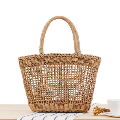 Zomerstrandhandtassen Handgemaakte stro Tote Bag Wicker Geweven Gebreide Mesh Holle Basket