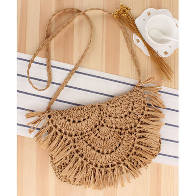 Handgemaakte Tassel Beach Bag Raffia Rattan Crossbody voor zomervakantie