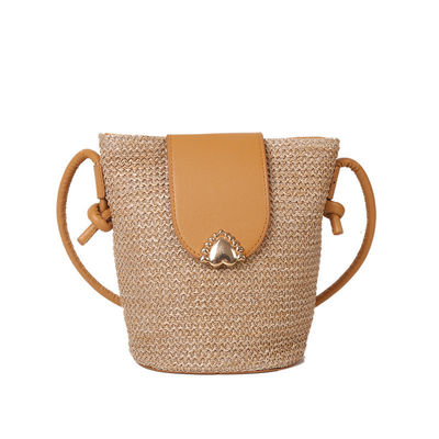 Summer Style Designer Handgemaakte Ronde Straw Woven Beach Bucket Bag voor Vrouwen Handtas