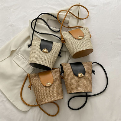 Summer Style Designer Handgemaakte Ronde Straw Woven Beach Bucket Bag voor Vrouwen Handtas