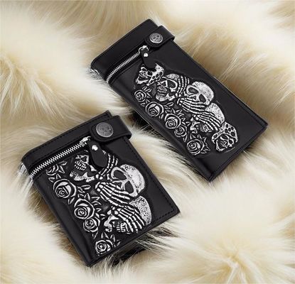 Modieus Rozen Schedel Anti-Diefstal Ketting Strip Korte en Lange Wallet Lederen Punk Wallet