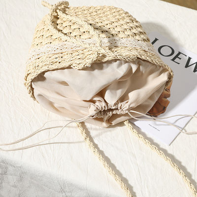Open sluiting aangepaste kleur stro zak kant boog geweven zak voor strand vakantie strand vrouwen