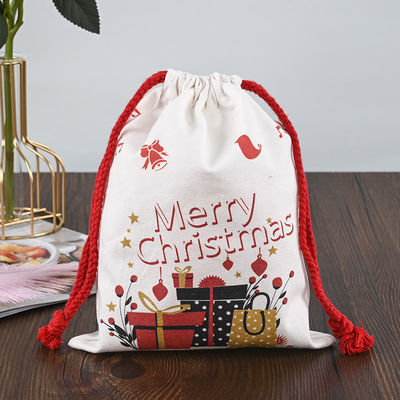 Gepersonaliseerd Logo 2022 Kerst Draadzakken 100% Katoen Kerstman Strumps Candy Nuts Gift Package Bag