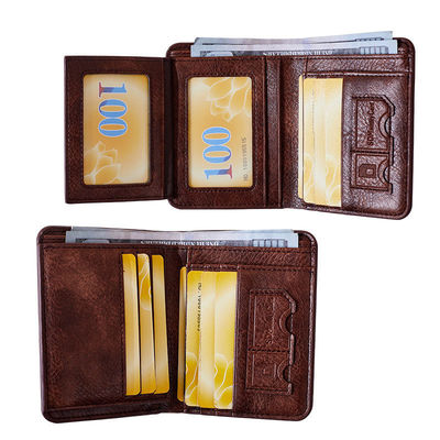 Volkoren lederen portemonnee voor mannen Afneembare Bifold Crazy Horse Portemonnee in retro bruin