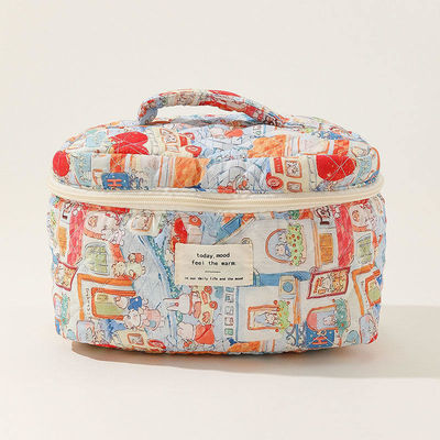 Flower Puffy Quilted Make-up Bag voor het dagelijks leven Ins Reis Student Tote Grote capaciteit