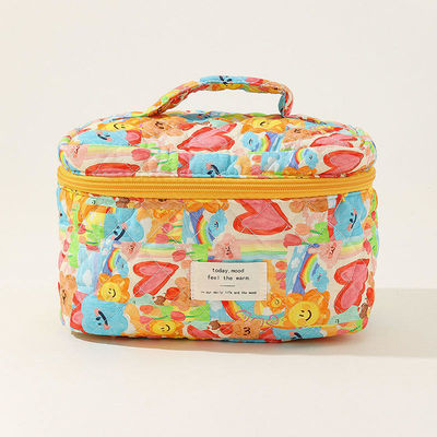 Flower Puffy Quilted Make-up Bag voor het dagelijks leven Ins Reis Student Tote Grote capaciteit