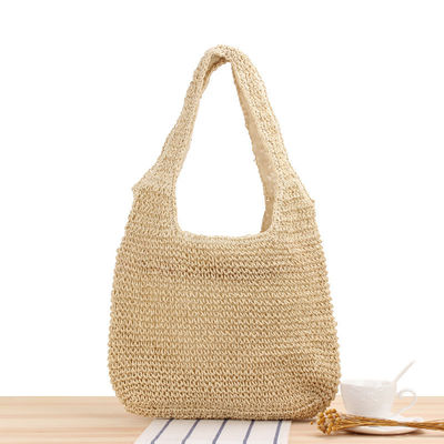 Handgeweven stro-totezak met één schouder voor vrouwenreizen en uitgaande strandcasual