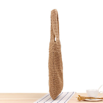 Handgeweven stro-totezak met één schouder voor vrouwenreizen en uitgaande strandcasual