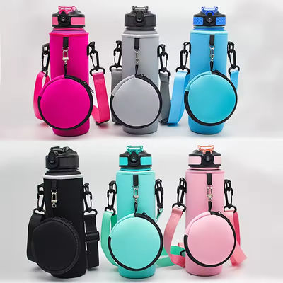Gepersonaliseerd logo Neopreen waterfles koeler met verstelbare schouderband en zak