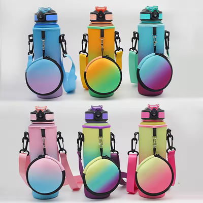 Gepersonaliseerd logo Neopreen waterfles koeler met verstelbare schouderband en zak