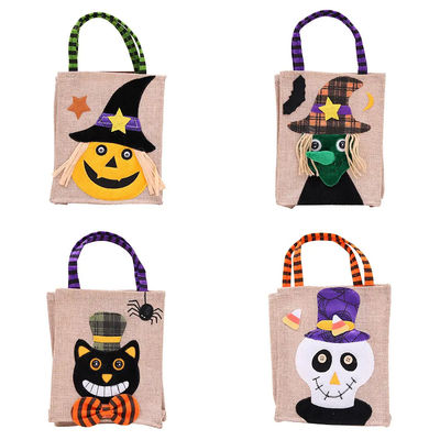 Open sluiting herbruikbare Halloween pompoen heks skelet linnen zak voor snoep verzameling