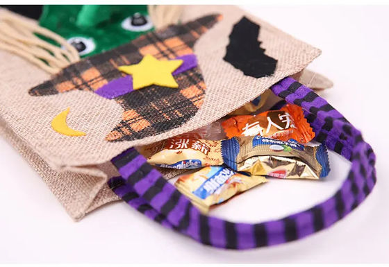 Open sluiting herbruikbare Halloween pompoen heks skelet linnen zak voor snoep verzameling