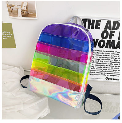 Stijlvolle transparante PVC-rugzak voor vrouwen Jelly Strip Stitching Rainbow Hologram voor dagelijks