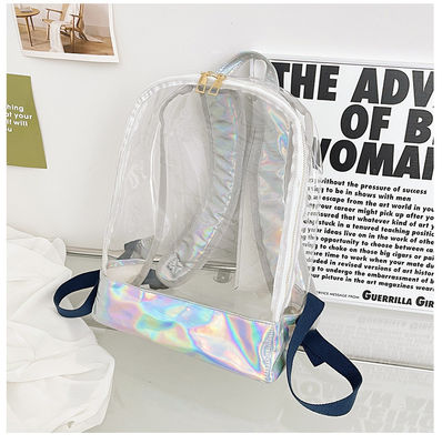 Stijlvolle transparante PVC-rugzak voor vrouwen Jelly Strip Stitching Rainbow Hologram voor dagelijks