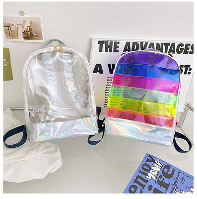 Stijlvolle transparante PVC-rugzak voor vrouwen Jelly Strip Stitching Rainbow Hologram voor dagelijks