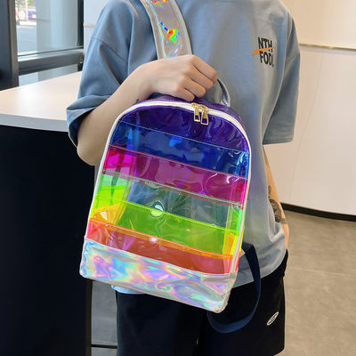 Stijlvolle transparante PVC-rugzak voor vrouwen Jelly Strip Stitching Rainbow Hologram voor dagelijks