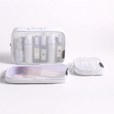 Solid Pattern Type Nylon Mesh Toiletten Make-up Cosmetic Bag Set met Custom Letters Logo