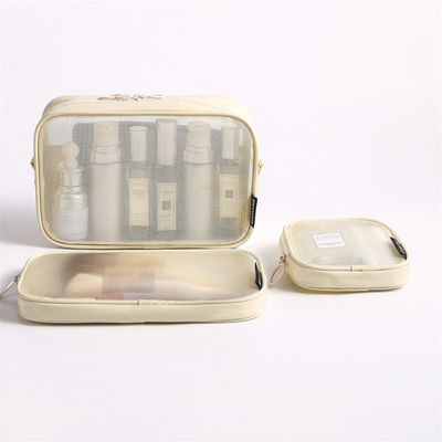 Solid Pattern Type Nylon Mesh Toiletten Make-up Cosmetic Bag Set met Custom Letters Logo