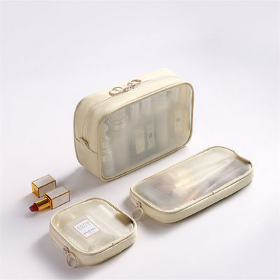 Solid Pattern Type Nylon Mesh Toiletten Make-up Cosmetic Bag Set met Custom Letters Logo