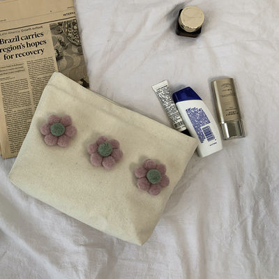 Kleine blanke rits katoenen doek cosmetische make-up zak met logo voor aangepaste kleur