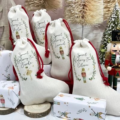 Sublimatie Blanks Santa Sack Kerstkousen Draadstrengtas met polyester bekleding