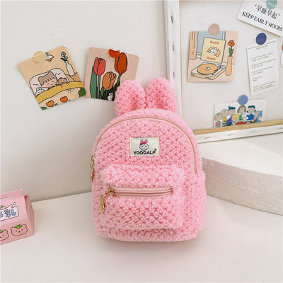 Harige Minnie Plush Kinderen Schooltas voor Kinderen Bunny Rugzak Roze Cartoon Mini Zipper Velvet Rugzak