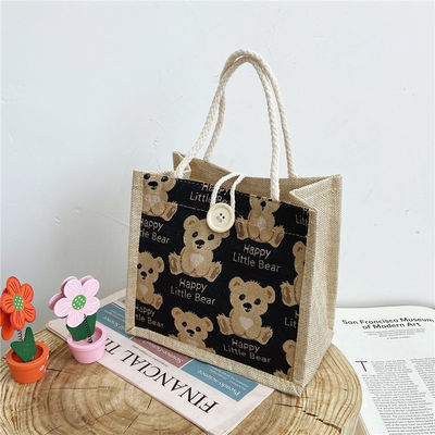 Gepersonaliseerde mooie cartoon beer gedrukt plain katoen canvas boodschappen doen Jute Tote zak