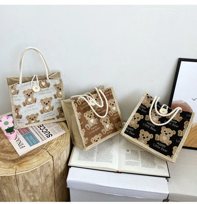 Gepersonaliseerde mooie cartoon beer gedrukt plain katoen canvas boodschappen doen Jute Tote zak