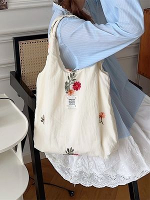 College student schoudertas Grote capaciteit Tote tas met schattig bloemen print ontwerp