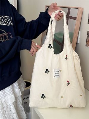 College student schoudertas Grote capaciteit Tote tas met schattig bloemen print ontwerp