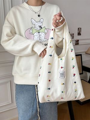 College student schoudertas Grote capaciteit Tote tas met schattig bloemen print ontwerp