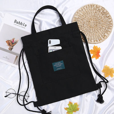 Studentenles Handtas Custom Logo Canvas rugzak met trekgordel sluiting en dubbele...