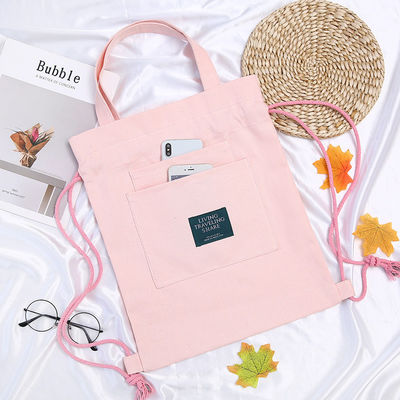 Studentenles Handtas Custom Logo Canvas rugzak met trekgordel sluiting en dubbele...