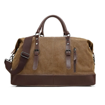 Trainingstoerusting Oversized Waterdicht Canvas Echt Lederen Weekendtas Bruin