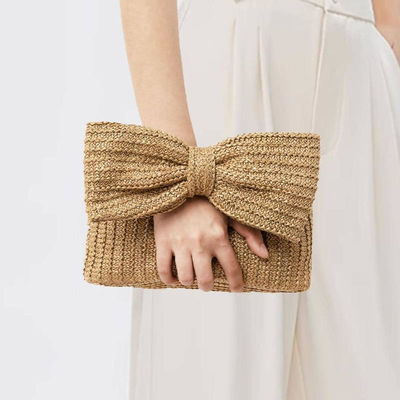 Winkelwagen op maat Vrouwen Boog Straw Geweven Strand Raffia Clutch Handtas Casual Tote