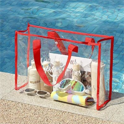 Dik katoenen handvat op maat Transparent Roze PVC Tote Bag voor modieus winkelen