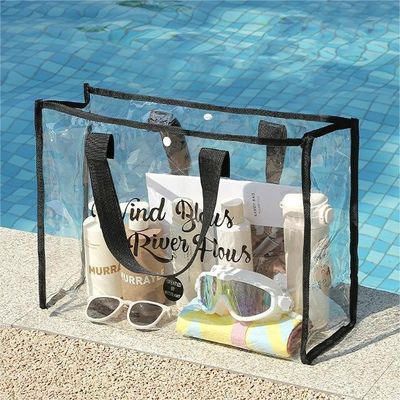 Dik katoenen handvat op maat Transparent Roze PVC Tote Bag voor modieus winkelen