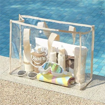 Dik katoenen handvat op maat Transparent Roze PVC Tote Bag voor modieus winkelen
