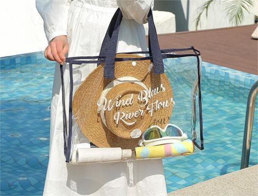 Dik katoenen handvat op maat Transparent Roze PVC Tote Bag voor modieus winkelen
