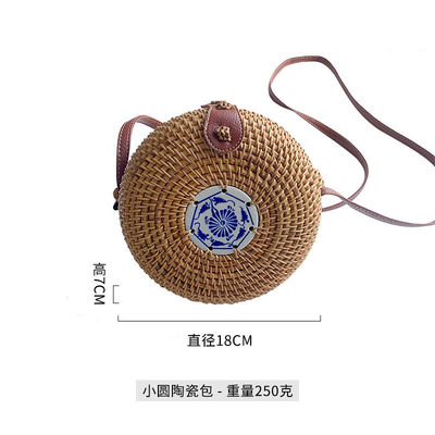 Unisex ronde rieten strand vintage handgemaakte geweven cirkel vakantie draagbare schoudertas