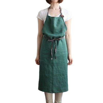 Nieuwste modieuze Unisex Custom katoenen linnen kruis rug verstelbare Bib schort met zakken