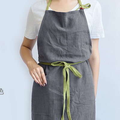 Nieuwste modieuze Unisex Custom katoenen linnen kruis rug verstelbare Bib schort met zakken