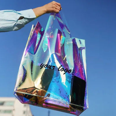 All Seasons Custom Logo Waterdicht Holografisch Laser Iriscent PVC Gift Shopping Schouder Tote Bag