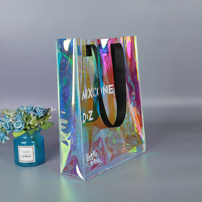 All Seasons Custom Logo Waterdicht Holografisch Laser Iriscent PVC Gift Shopping Schouder Tote Bag