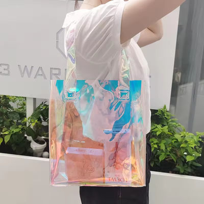 All Seasons Custom Logo Waterdicht Holografisch Laser Iriscent PVC Gift Shopping Schouder Tote Bag