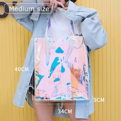 All Seasons Custom Logo Waterdicht Holografisch Laser Iriscent PVC Gift Shopping Schouder Tote Bag