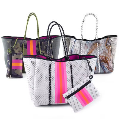 Gepersonaliseerd logo geaccepteerd Neoprene strandtas Tote Handtas voor vrouwen Perforated Design